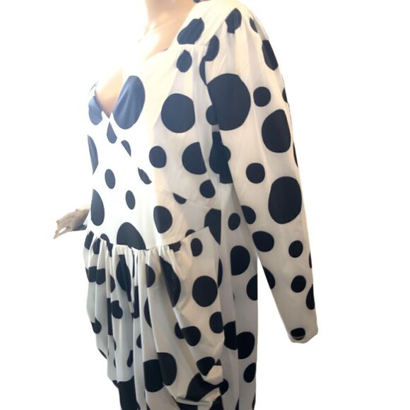 Buxom Curvy White With Black Polka Dot Pattern Long Sleeves Midi Dress Size 1X - Picture 7 of 16